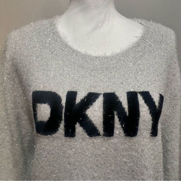 NWT DKNY Metallic Sweater womens size XL with bell sleeves in gray and black - Picture 6 of 10